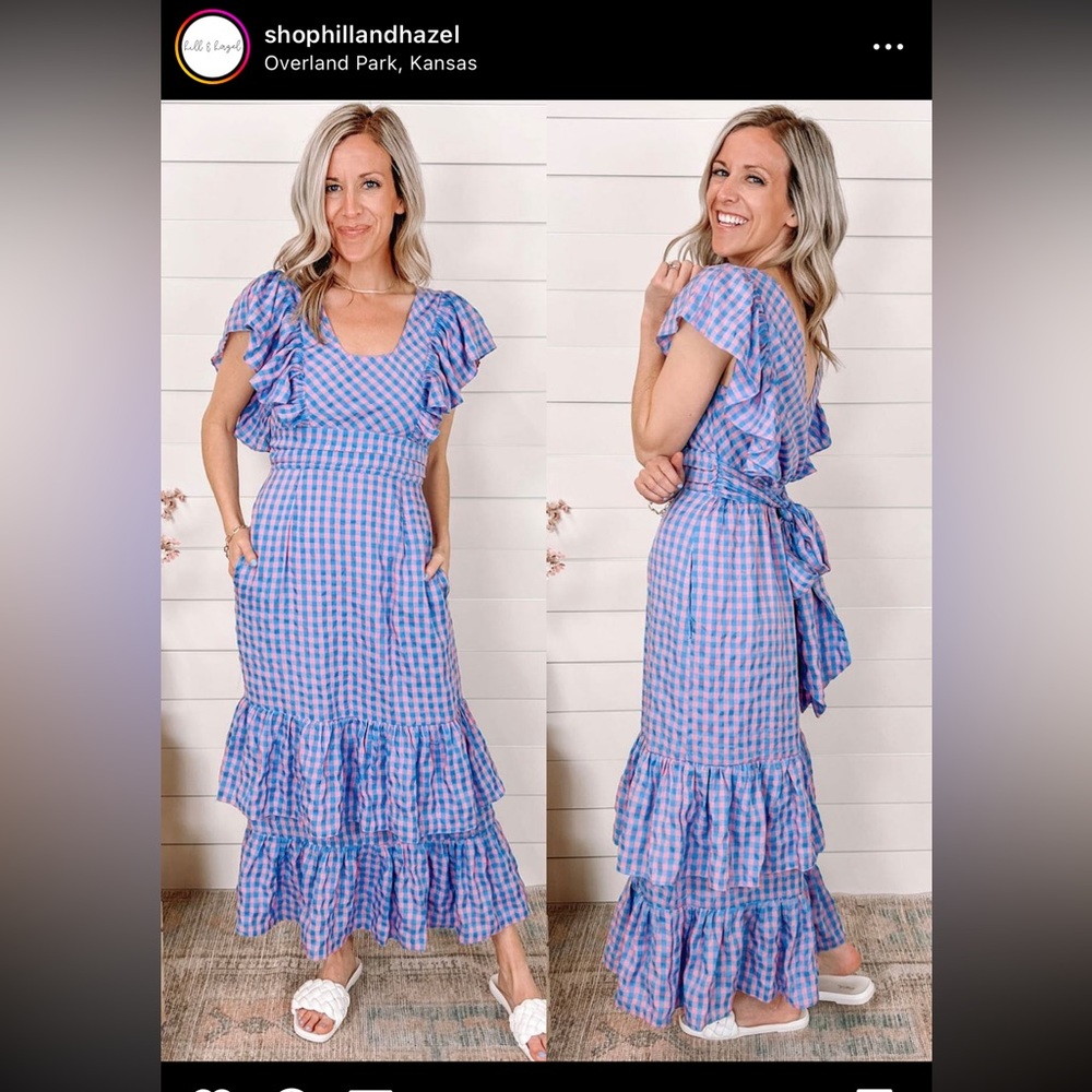 Gingham Maxi Ruffle Dress